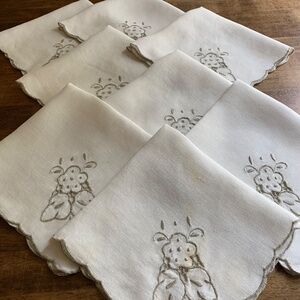 Vintage Ecru Cutwork Embroidered Cotton Napkins – Set of 8 – 18”
